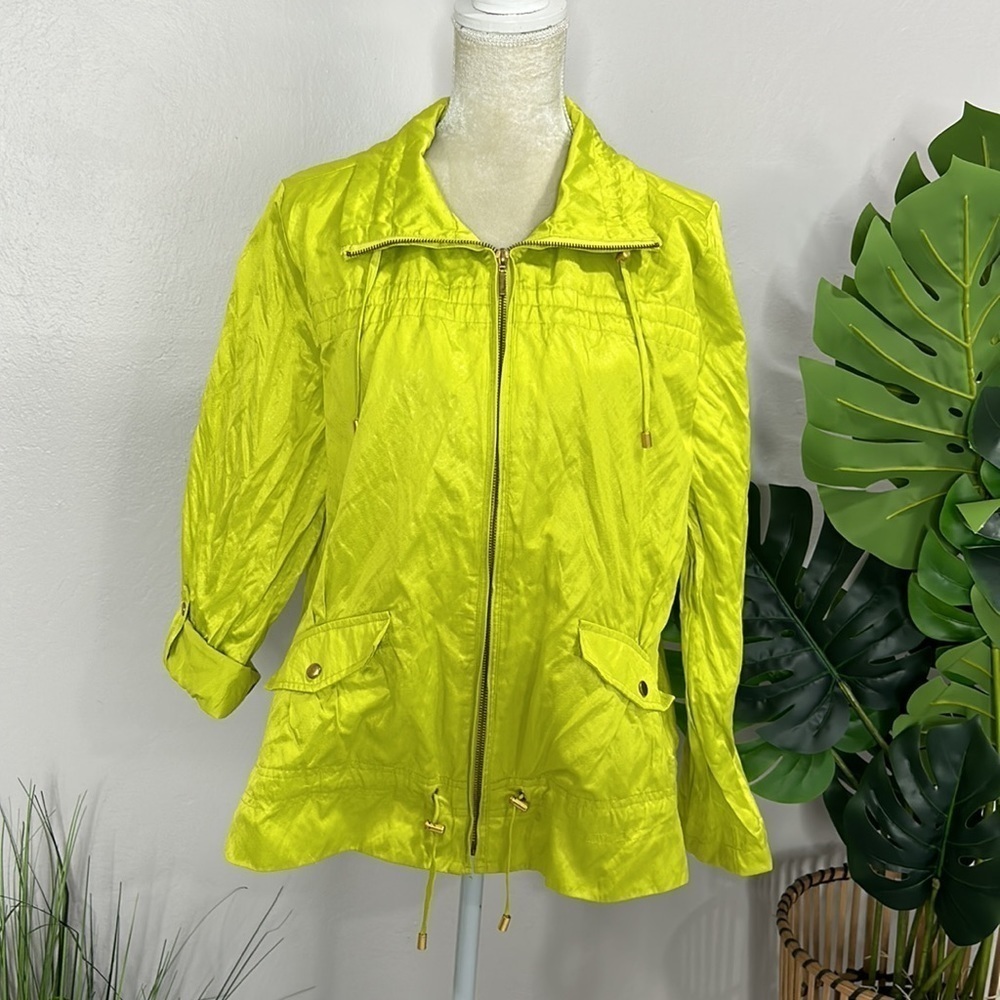 Laura Ashley • metallic neon accent jacket